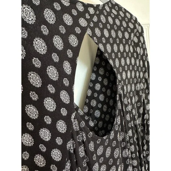 PPLA‎ Mara M Smock Dress Black White Keyhole Cutout Tiered Ruffle w/ Pockets - Picture 10 of 11